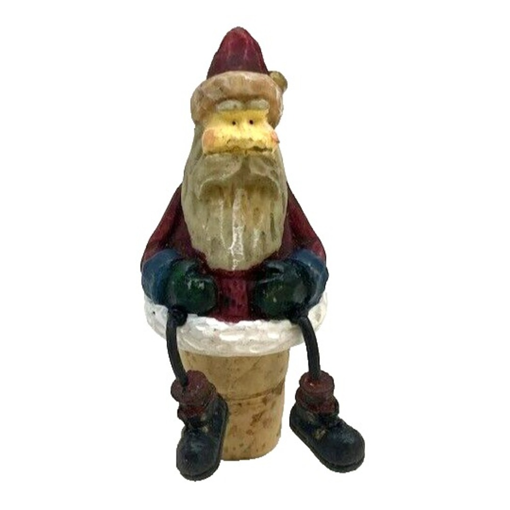 Santa Claus Wine Bottle Stopper Christmas Holiday Resin Cork Dangle Legs Red Hat